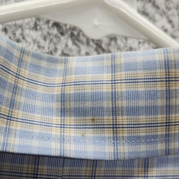 Gold Label Roundtree Men's 17 1/2  35 Light Blue Plaid Fitted Button Down Shirt - Picture 7 of 10